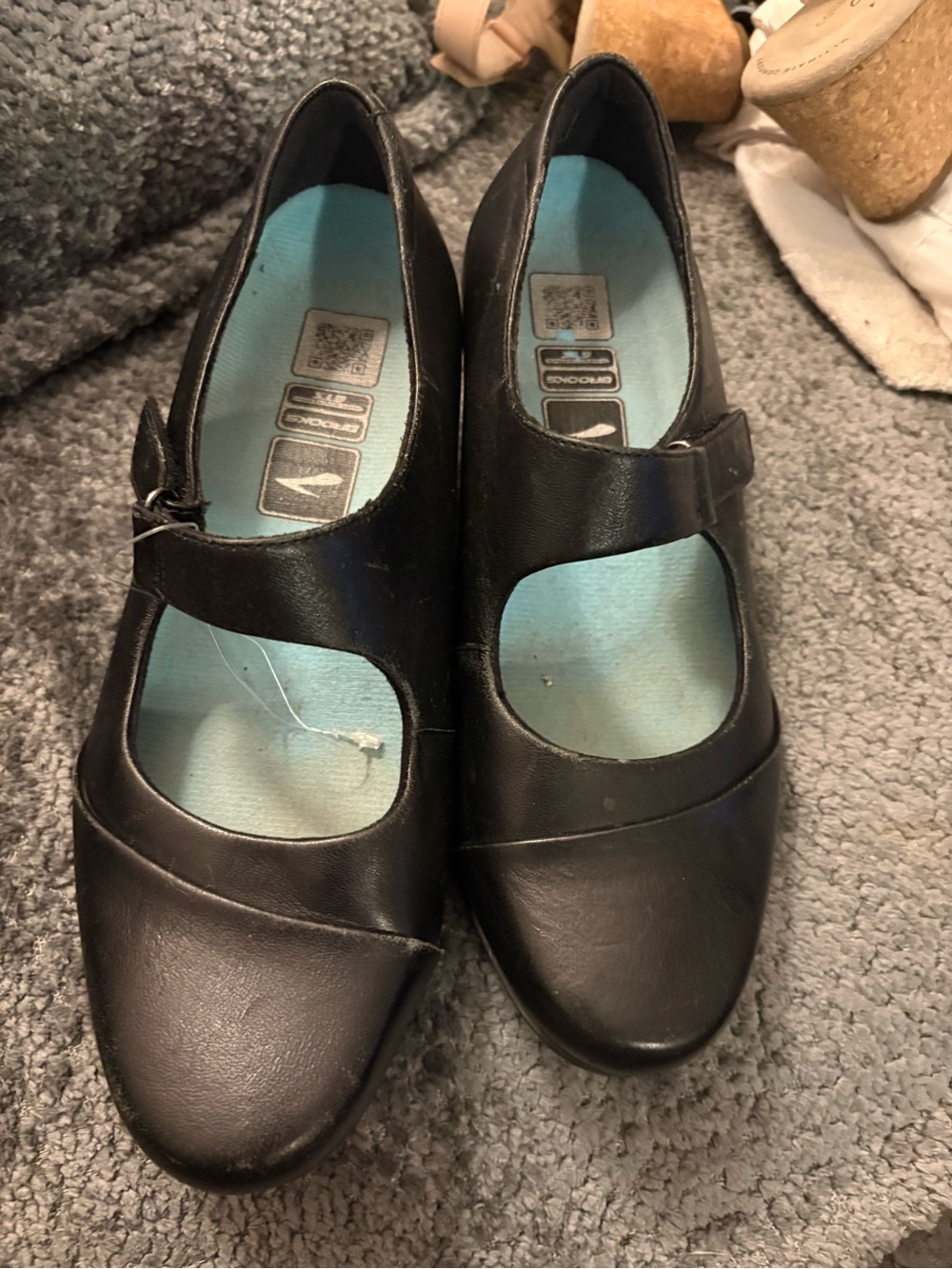Clarks Black Mary Jane Flats with Light Blue Insole